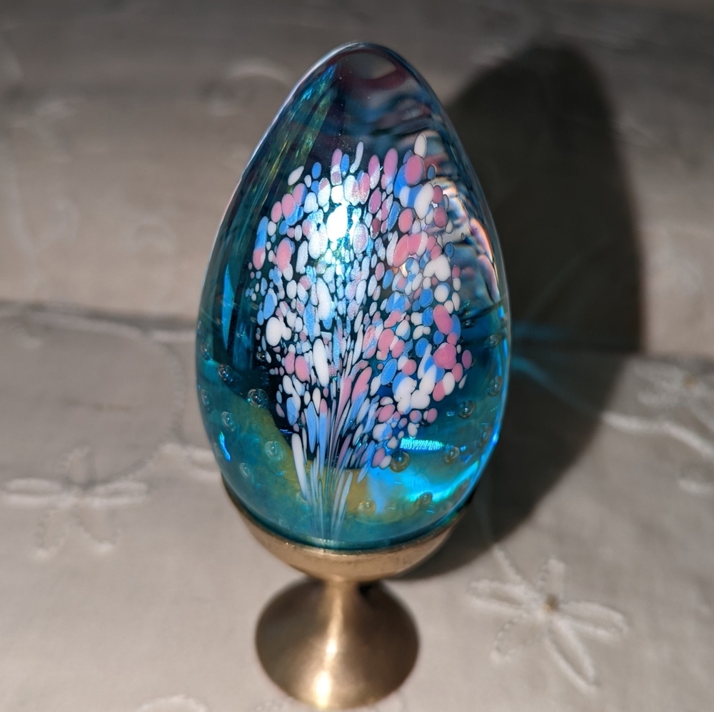 GES Glass Eye Studio egg art glass paperweight.